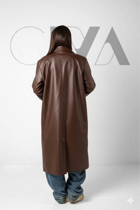 Leather Trench Coat - Brown - CIVA