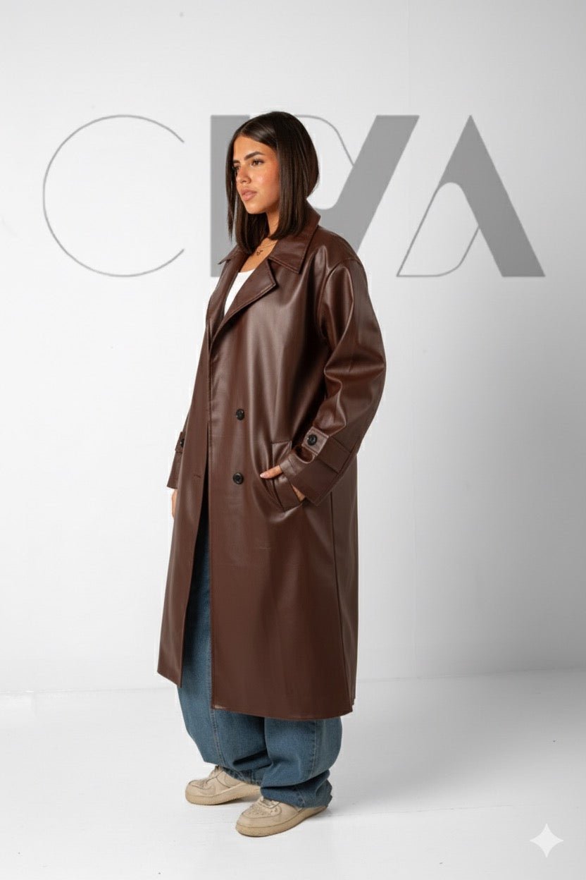 Leather Trench Coat - Brown - CIVA