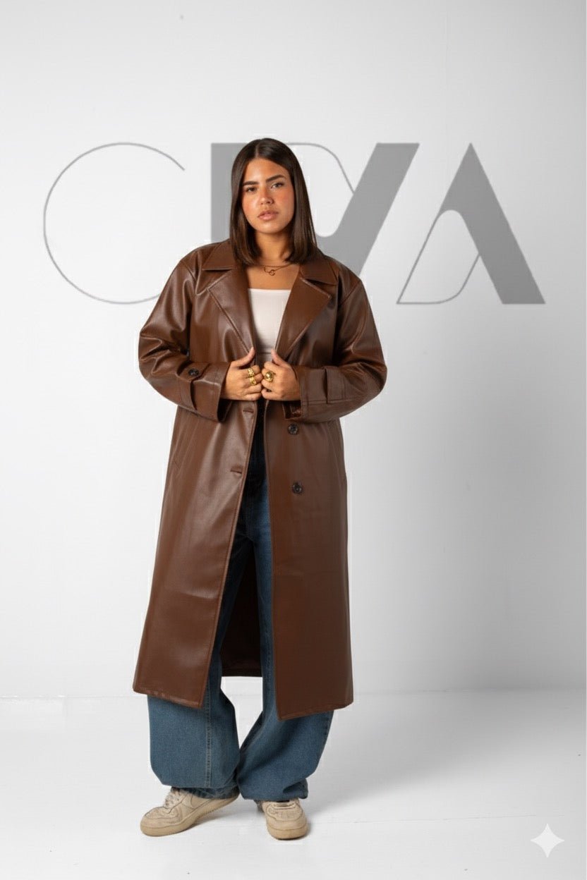 Leather Trench Coat - Brown - CIVA