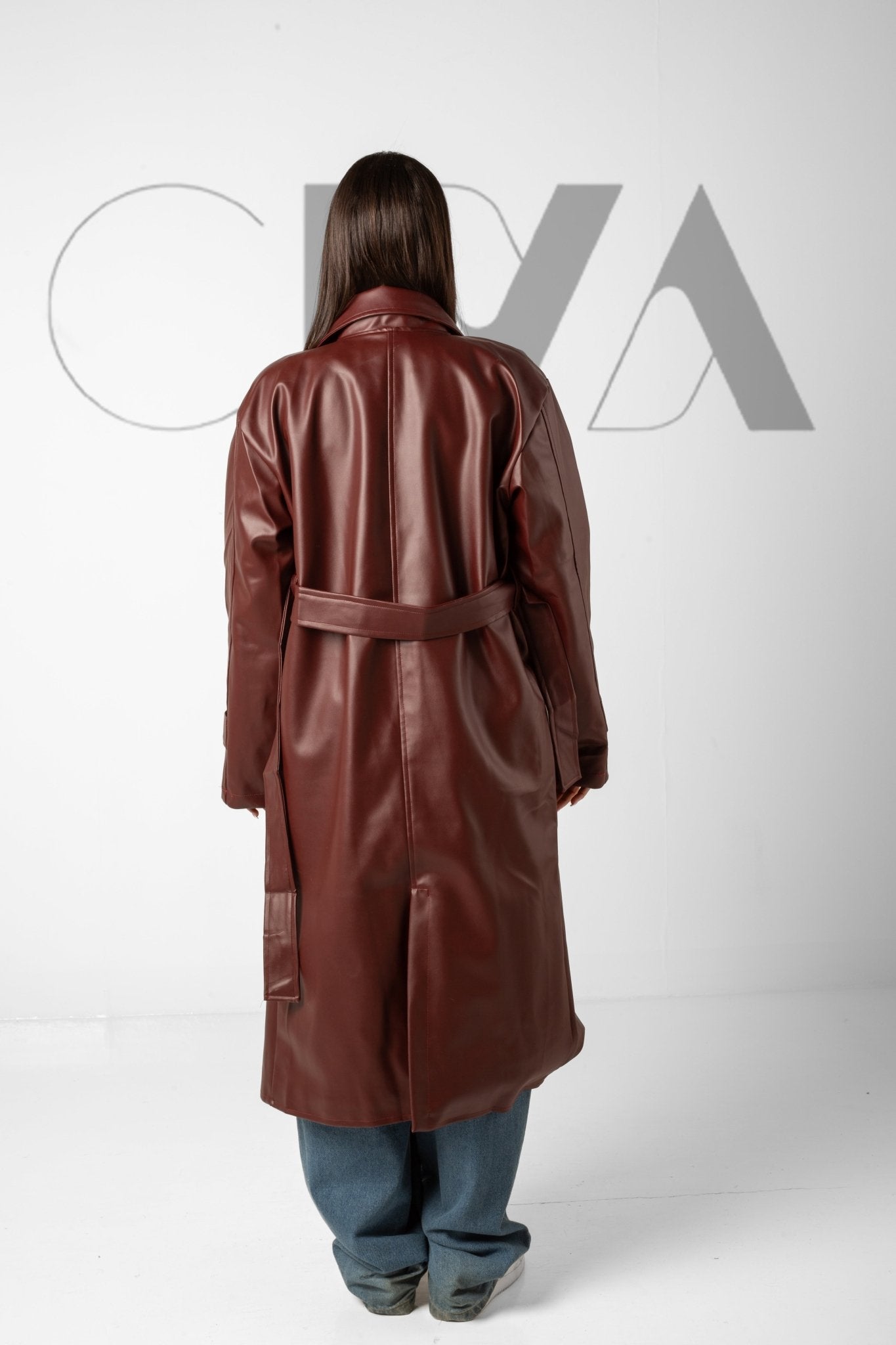 Leather Trench Coat - Burgundy - CIVA